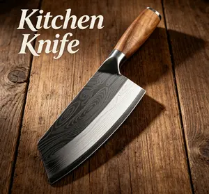 Meat Cutting Knife with Damascus steel pattern and Wood Handle for Men,for cutting meat, deboning,trimming chicken breasts,slicing,hand-forged butcher's labor,saving wris,Lightweight meat cutting tool,Professional kitchen,BBQ knife Daily Use Unique Gift