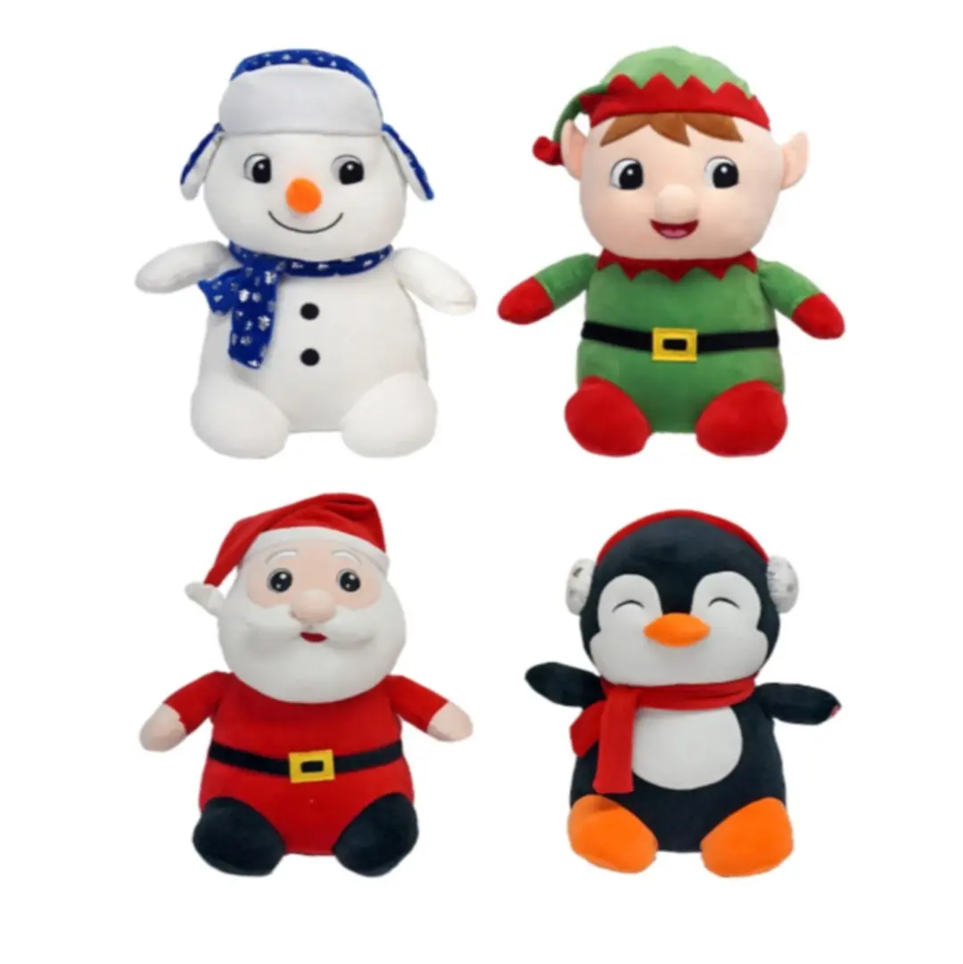 Assorted Christmas Plushies Pillow - 15 Inch Penguin, Santa Claus , Snowman, Elf Stuffed Animal Cute Penguin Plushie Toy Soft Penguin Plush Pillow with Embroidery Christmas Holiday Birthday Gifts for Kids Boys Girls and adults