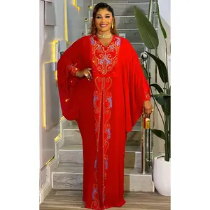 Rhinestone Embellished Red Kaftan Dress, African Bubu Abaya Gown, Wedding Birthday Party Engagement Ceremony