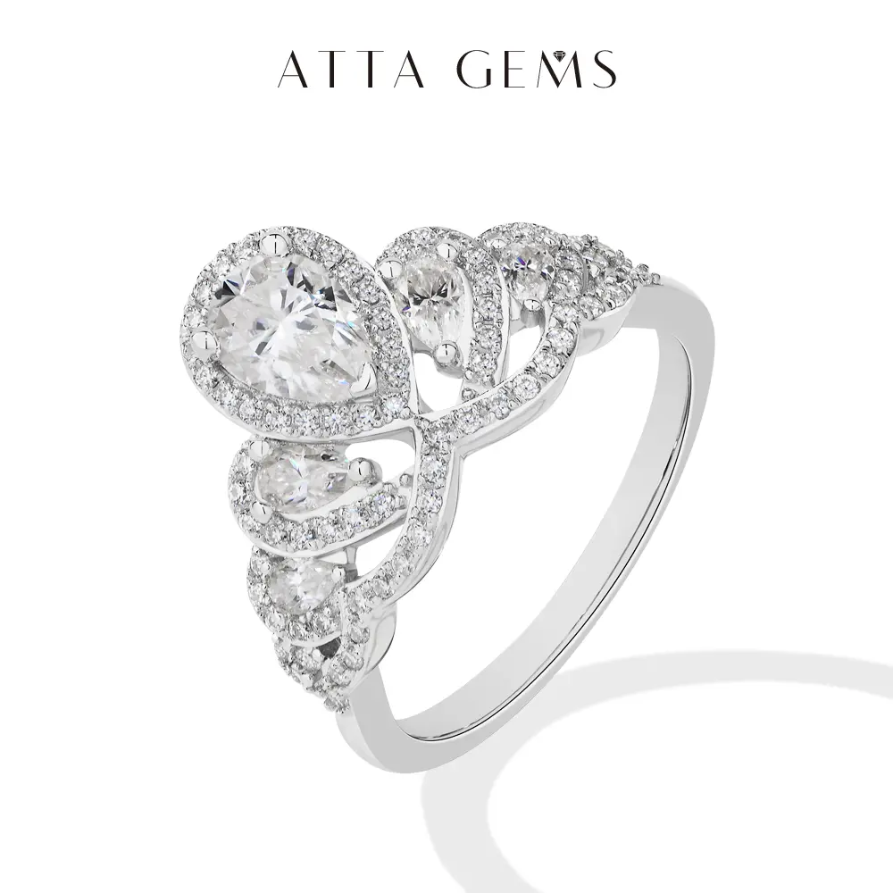 ATTAGEMS Female S925 Sterling Silver Pear Shape D Color Lab-Created Moissanite Engagement Ring, Sparkling Fine Jewelry for Anniversary, Party Gift R314, Wedding Ring