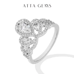 ATTAGEMS Pear Shape D Color Lab-Created Moissanite Ring for Women S925 Sterling Silver Sparkling Engagement Anniversary Rings Fine Jewelry Party Gift  R314