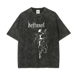 Men's Unisex Deftones Retro Heavy Metal Graphic Vintage Washed Cotton T-Shirt - Casual, Fashion Round Neck, Shortleeve Rock Band Style Tee