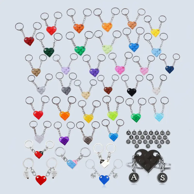 Matching Connecting Brick Keychain Couples Best Friends High Quality Durable Gifts for Him Her Anniversary Birthday Building Blocks Valentine's Day trendy keychain Heart