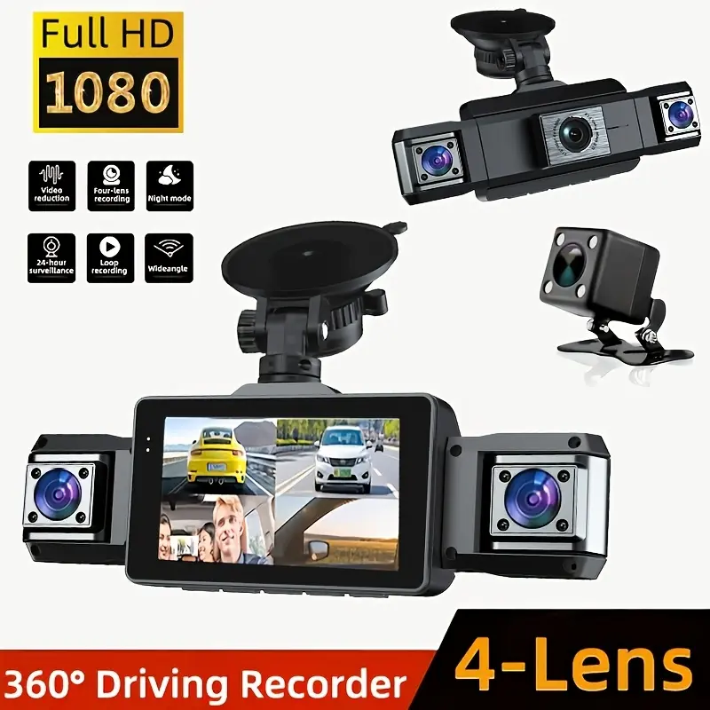 Nuokaiqi 4-Channel Automotive DVR Camera Dashcam - 1080P Front, 720P Left/Right/Rear, 3.16 Inch Display, Night-Clear Vision, Motion Detect, Loop Recording, USB-C HD Security Camera, Vehicle Accessory for Cars, Minivans,toolupgrade