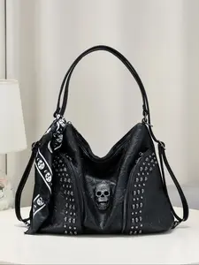 Punk Style Rivet Skull Decorated Shoulder Bag, Fashionable Crossbody Bag for Daily Life, Casual Trendy Versatile High-quality Daily Commuting Bag, Fashionable Unique Bags