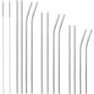 Set of 12  Stainless Steel Straws,0.24'' wide 3 Size - 12.2''10.5''8.5''Long  Straw  Milk Straws with 2 Cleaning Brush for 10/20/30/40 oz
