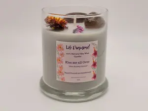 Kiss me all Over Natural Soy Wax Candle Highly Scented with Smokey Quartz Crystals Decor Light