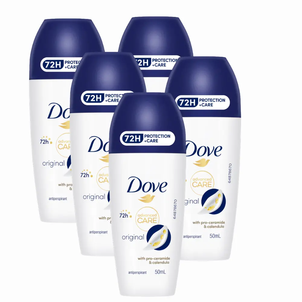 Pack of 5 Dove Original Advanced Care Roll On Deodorant Blue Cap (50ml) Value Pack By