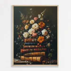Moody Book Painting | Vintage Dark Academia Decor | Antique Dark Maximalist Artwork | Bookshelf Bedroom Office Wall Art Print