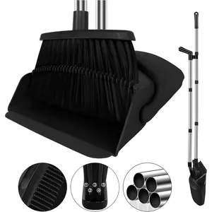 Broom with Dustpan Combo Set, 51" Household Dustpans and Broom, Standing Dust Pan Set for Home, Purple Cleaning Set for Kitchen Lobby Indoor Outdoor