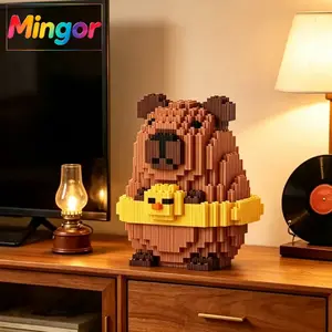 6" Kawaii Capybara & Duck Ring Micro Building Blocks| Cute DIY Animal Desk Decor