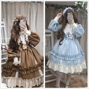 Vintage Lolita Ruffle Dress with Bear Charm Gift Away  – Sweet Mori Girl Aesthetic -Lolita Fashion, Lolita JSK adult dress, Cosplay, Gothic