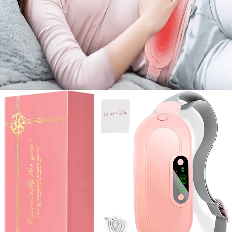 Wireless Stomach Heating Pad - Cordless Polyester-Acrylic Electric Belt with 6 Heat Levels, 4 Massage Modes, Adjustable Heating Temperature, Travel-Friendly for Cramps Relief, Women’s Gift