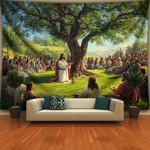 Jesus Christ & Apostles Scene, Polyester Fabric Art for Home Decor, Perfect for Christmas, Easter, Weddings, Birthdays & Spiritual Events, Event Decoration | Vibrant Colors | Detailed Craftsmanship, Religious Wall Art Ornaments White