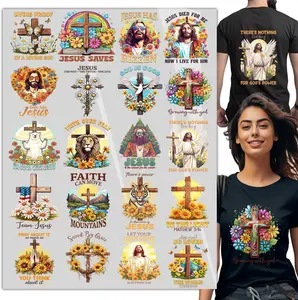 20PCS Christian Jesus DTF Heat Transfer Designs – Faith Cross Iron-On Transfers for T-Shirts, Bags, Pillows, Hoodies, Religious Ready to Press Heat Transfers for Fabric