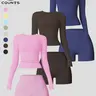 Women's 2/6 Piece Sport Set, Long Sleeve Round Neck T-Shirt and High Waist Tight Shorts, Casual Yoga Fitness Clothing for All Seasons
