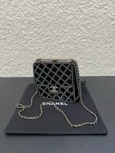 Pre-owned CHANEL SN24 Black Plexiglass Crystal Minaudiere Clutch Bag
