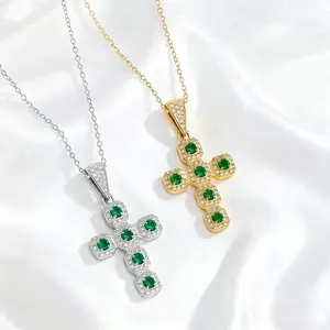 Minimalist Green Diamond Cross Pendant Necklace, Two-Tone Gold & Silver, Layered Cross Necklace for All Occasions, Ideal Gift for Girlfriend, Mom, Daughter, Perfect for Mother’s Day & Holidays