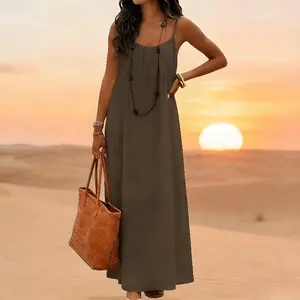 Summer Breathable Soft Solid Color Cami Lounge Dress - Women's Elegant Sleeveless Long Nightwear, Lightweight Indoor Sleepwear for Ladies