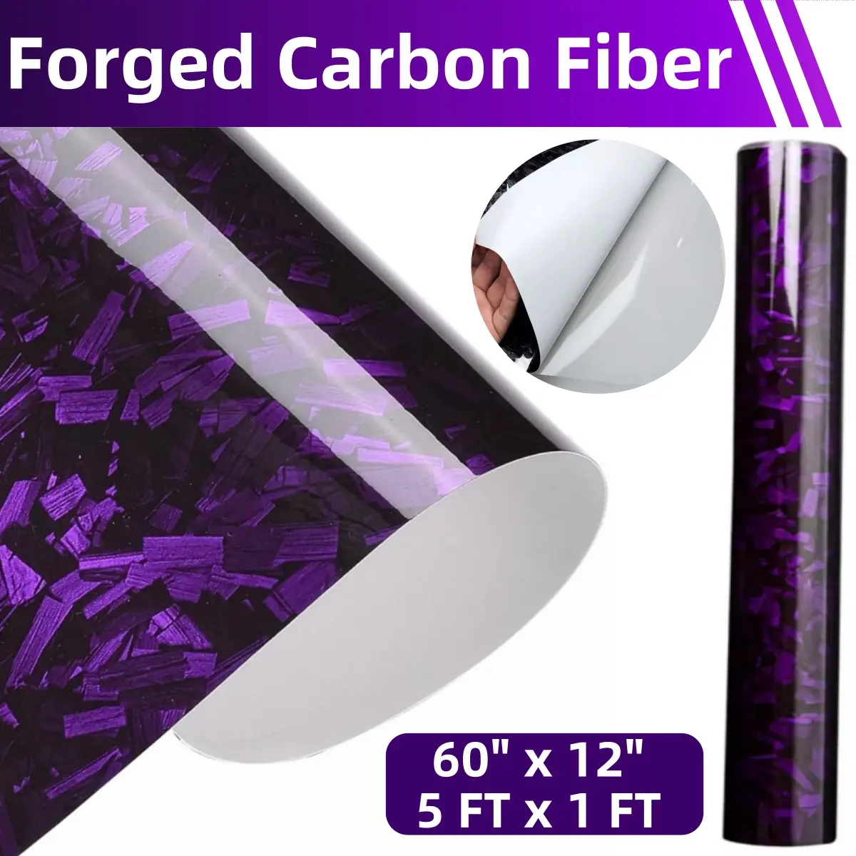 Purple Gloss Forged Carbon Fibre Self-Adhesive Car Wrap Vinyl - 60"x12" (5FTx1FT) Universal Car Decorative Sticker, Air Release, Scratch & Aging Coverage DIY Accessory for Vehicles, Sticker For Cars