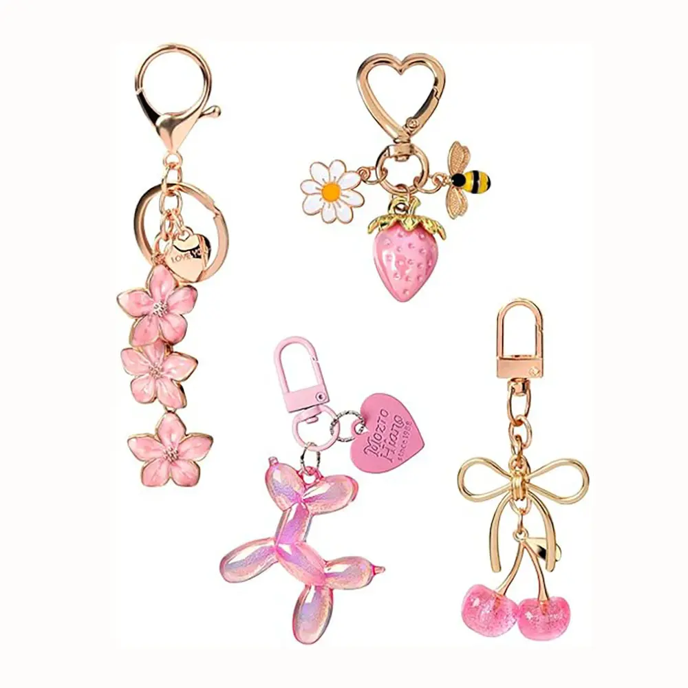 4-Piece Cute Handbag Charm & Wallet Keychain Set – Cherry Keychain Accessory Gift Set