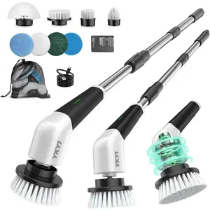 YKYI Electric Spin Scrubber, Scrubber Tool with 8 Replaceable and Extension Handle for, Tub, Tile,, Grout and Car (White)