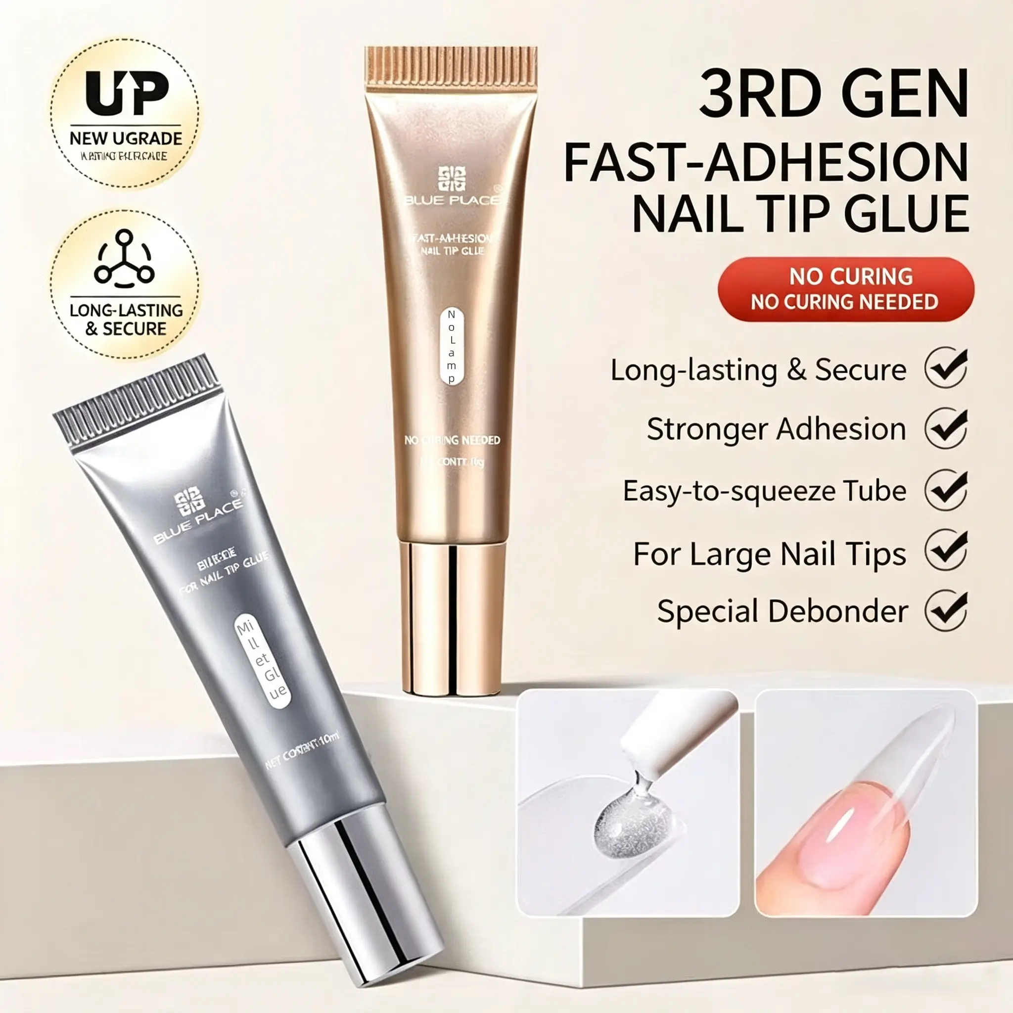 Quick-Drying Semi-Solid Adhesive Gel with 10ml Remover - Long-Lasting for Press-Ons, Acrylic Tips, Salon-Quality Kits - Easy Application, No Lamp Needed for Home/Salon Use - Curvlife