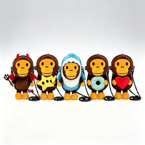 Japanese Kawaii Cute Monkey  Mini Messenger Bag for Kids Parent-Child Mobile Phone Travel Storage Bag