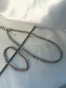 Set19-Small Purple Freshwater Pearl Set | Necklace & Bracelet | Near-Round Beads | Simple Daily Jewelry. Pearl Set / Necklace and Bracelet / Small Pearls / Purple / Dark Pearl / Simple Style / Everyday Wear / Gift Set / Stacking Jewelry