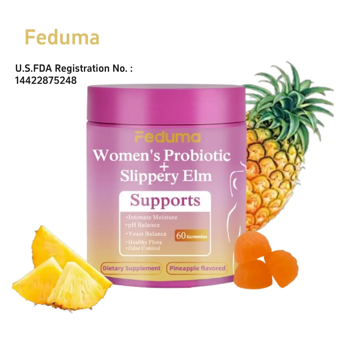 Her Juicy Feminine Probiotics Gummies(60 Count),with Slippery Elm &Prebiotic & Probiotic Blend ,Supports pH Balance & Dryness Relief– Vegan, Gluten-Fr