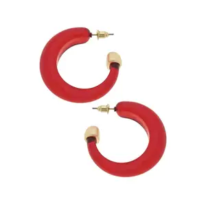 Brady Chunky Resin Hoop Earrings in Burgundy