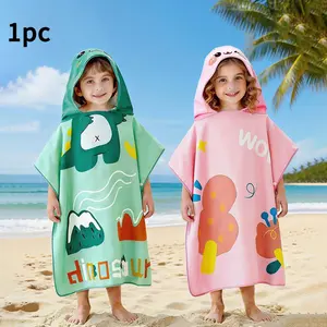 Kids Cartoon Hooded Bathrobe, Cute Print Baby Absorbent Quick-Dry Towel Cape, Cartoon Hood Design, Perfect for Bathing, Swimming, Beach, Shower Towels