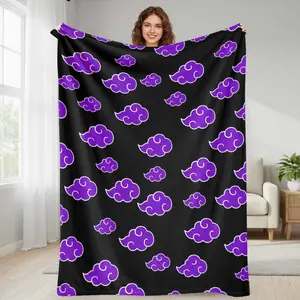 Purple Cloud Pattern Flannel Blanket  Artistic Abstract Cloud Print  Soft Warm Lightweight Cozy Texture for Bedroom Sofa Living Room Office Gift Decor