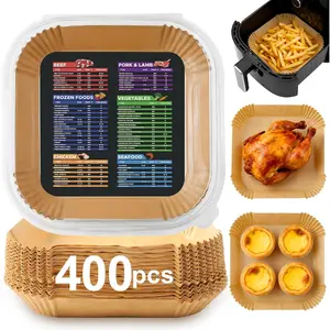 400 Pcs Disposable 8 Inch Square Unbleached Heavy Duty Air Fryer Parchment Liners Non-Stick Non-Leak for 5-8 qt Airfryer Basket Deep Fryer Accessories