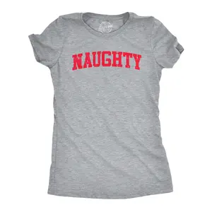 Womens Naughty T Shirt Funny Mischievous Xmas Spirit Lovers Tee for Ladies Funny Womens T Shirts Cute Vintage Fashion Casual Ladies T-Shirt Gift Christmas Tops for Women Women's Novelty Tees Light Grey
