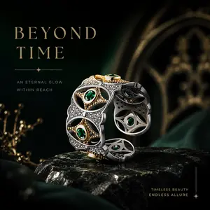 Vintage Byzantine Emerald Ring  Gold Plated Open Size Fit All | Party & Daily Unique Rings