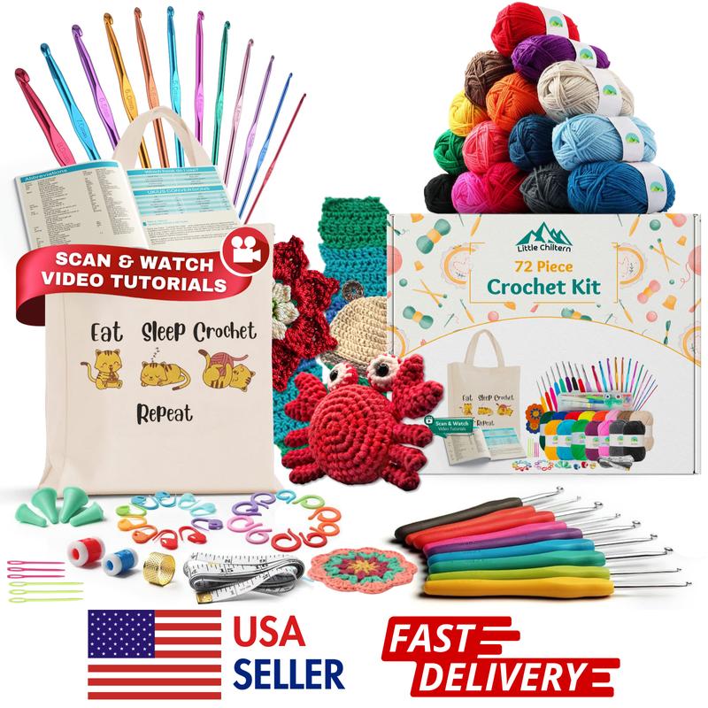 Crochet Kit | Crochet Starter Kit - 72 Pcs with 21 Ergonomic Knitting Hooks, 15 Yarns | Crochet Kit for Beginners |  Perfect for Art & Craft Supplies Handmade Gifts-Crochet kit for beginners-Ideal for Adult & Kids |  All -in-One Crochet Supplies Kit