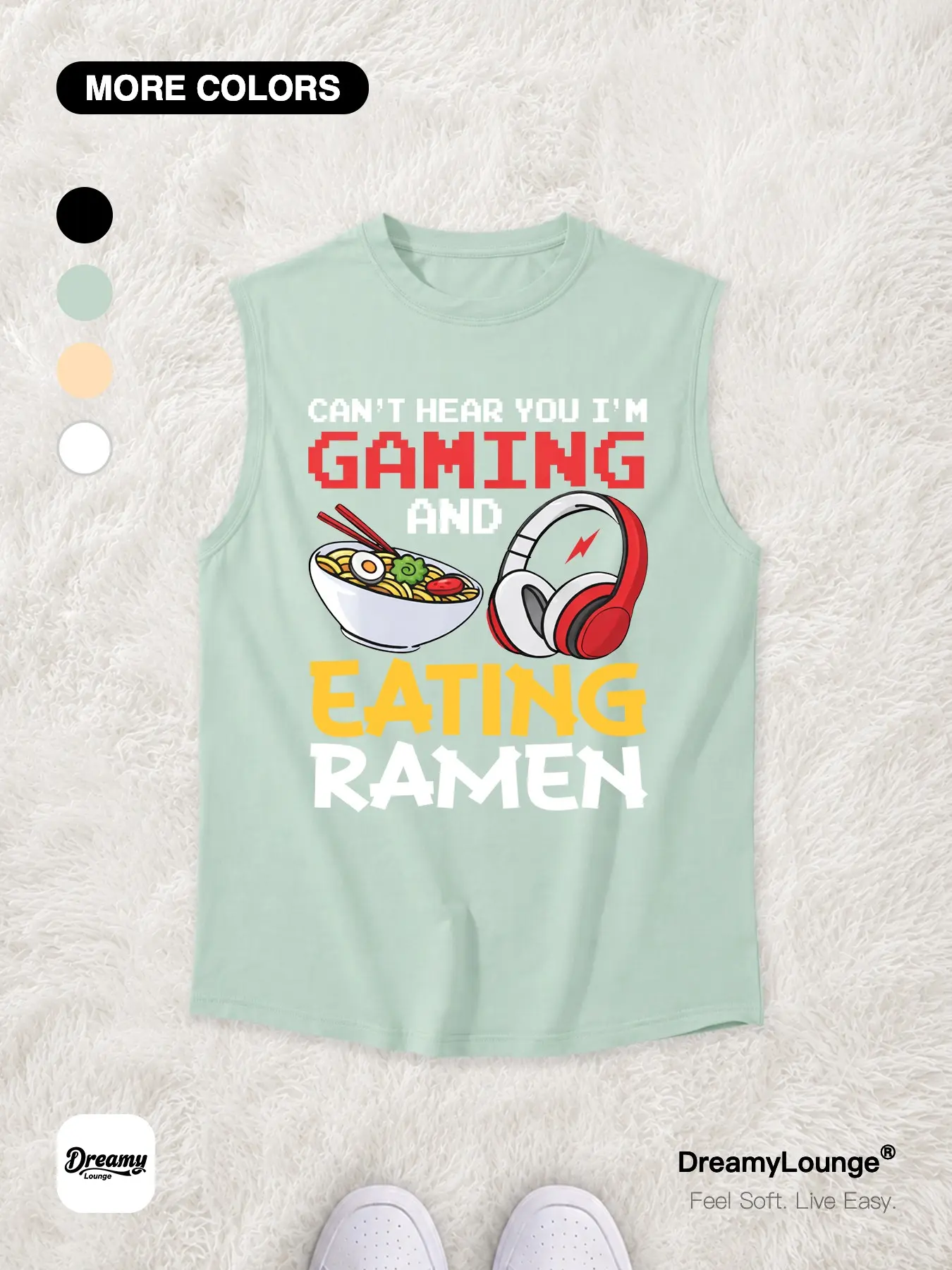 Humorous Gamer Life Attitude Sleeveless Vest, 'can't Hear You I'm Gaming and Eating Ramen' Design, Summer Streetwear, Loose-Fit