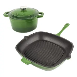 BergHOFF Neo 3Pc Cast Iron Grill Pan & Round Dutch Oven Set
