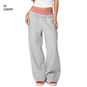 Women Elastic Jogger Sweatpants Plaid Patchwork Workout Running Pants with Pockets Casual Athletic Trousers for Sports