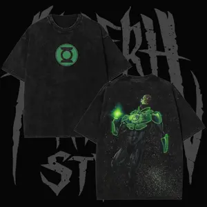 Retro Guardian of The Universe Green Lantern Graphic T-Shirt – Vintage John Stewart Comic Style Washed Cotton Cosmic Power Tee, Double-Sided Print Unisex Streetwear Shirt, Gift for Fan, Gift for Him