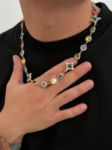 Vintage Multi-Color Star Rhinestone Necklace, Men's Trendy Geometric Chain Clavicle Chain, Daily Party Jewelry, Jewelry Accessories, Couple Gift