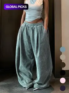 Women's Solid Drawstring High Waist Wide Leg Pants, Fashion Casual Style Straight Leg Trousers for Spring & Fall, Women's Bottoms for Daily Outdoor Wear, Baggy Pants, Pockets, Womenswear, Fit, Basic