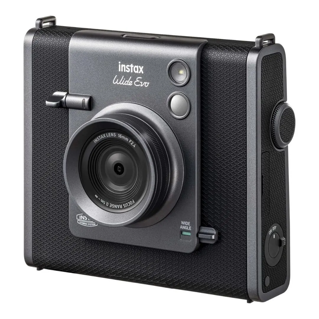 Fujifilm INSTAX WIDE EVO Compact Digital Instant Camera - Black, Bluetooth-Enabled, Rechargeable Charging, Interchangeable Lens, EX D US Compatibility