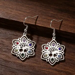 Cazador Gold Color Chakra Tree of Life Drop Earrings for Women Stainless Steel Earrings Yoga Meditation Jewelry Gift 2026 New