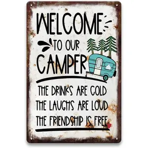 Happy Camper Decor for Inside Outside - Dunny Camping Signs for Campsite, Vintage Metal Sign for Rv Decorations, Camper Wall Art Accessories, Camping Gifts for Women Men, 8 x 12 inch