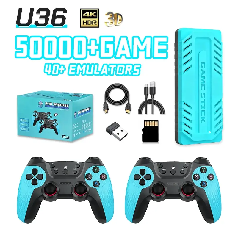Wireless Game Stick Retro Gaming Console S905 128G 50,000+ Games Support 40+ Classic Emulators For PS1/PSP 4K HDMI Kid Gifts aim assist portable handheld device switch dock bmo stand joystick cap player controller thumb grip tv rgb ddbundle 6-axis gyro