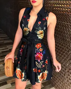 Women's V-neck printed dress with dress Casual Fabric Casual Fabric Polyester Womenswear