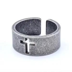 Meraki American Retro Bible Pattern Ring, Trendy Men's Personalized Biker Style, Fade-Resistant Steel Ring
