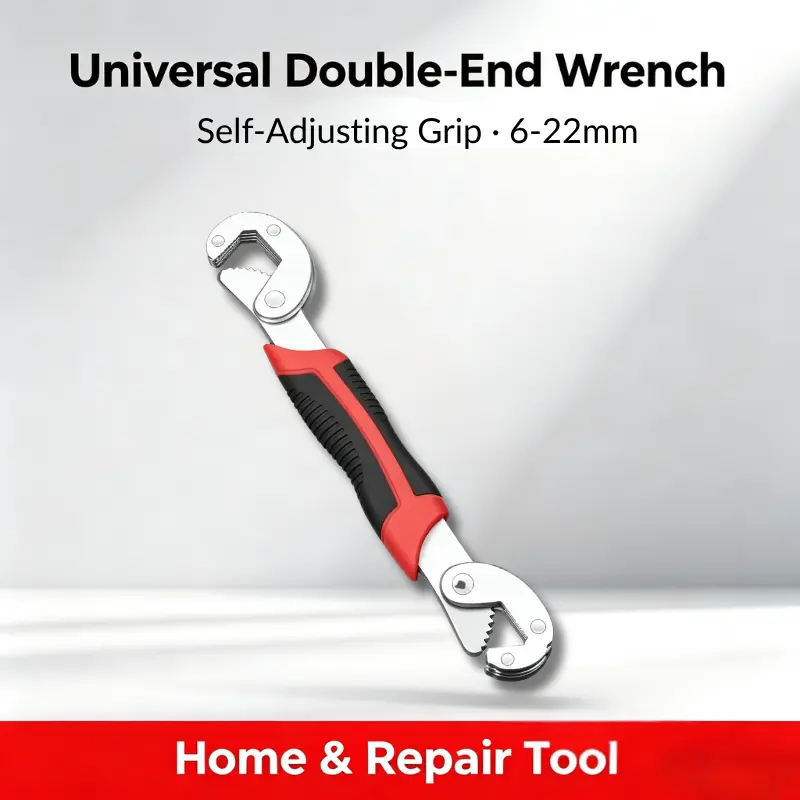 Double-End Self-Tightening Universal Wrench, 6-22mm Adjustable Non-Slip Hand Tool for Home Maintenance, Plumbing, Auto Repair